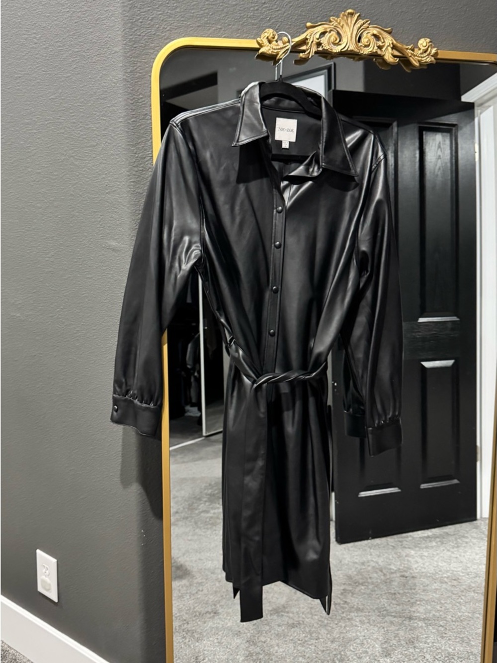NIC+ZOE Black Faux-Leather Shirt Dress